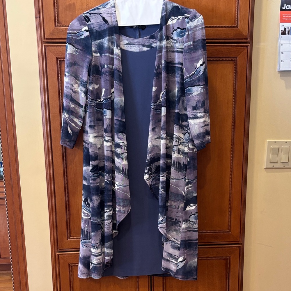 R&M Richards Purple and Blue Abstract Midi Dress